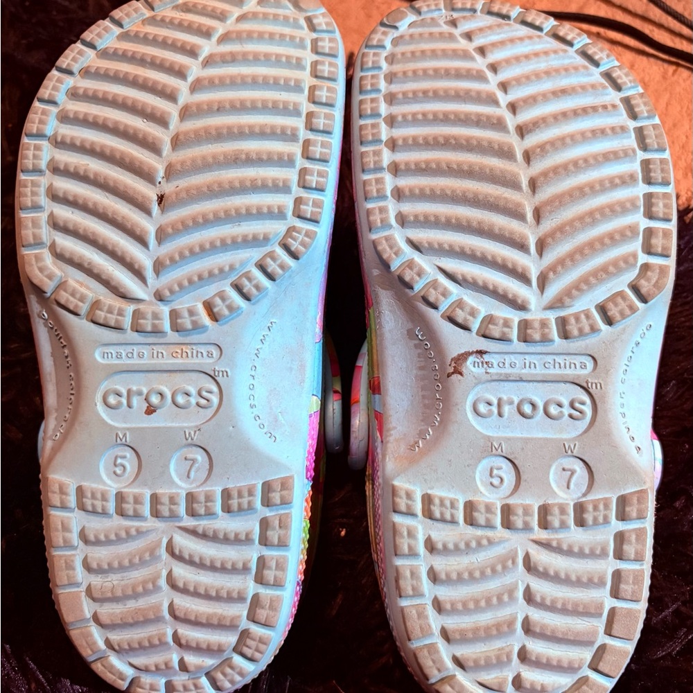 CROCS Tropical Pink & Light Blue Tie-Dye Slip-On Clogs - Picture 3 of 3